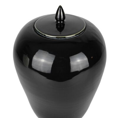 Jarrón con tapa cerámica negro 25 cm