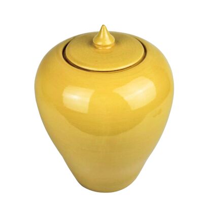 Jarrón con tapa cerámica amarillo 25 cm