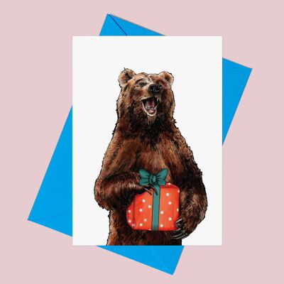 Party Bear & Present Greetings Card | Male Birthday Card | Cards