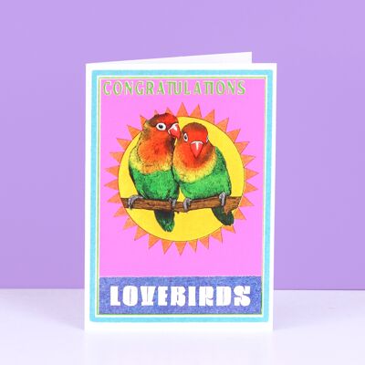 Lovebirds de la enhorabuena tarjeta de felicitación | Compromiso | Tarjeta del día de la boda