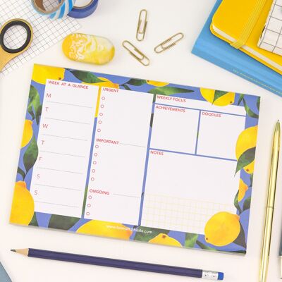 Planificador semanal de bloc de escritorio Lemon | Planificador Semanal | Papelería linda