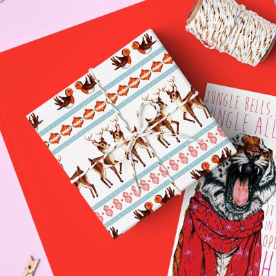 Hoja de envoltura de renos de Navidad | Papel de regalo | Papel del arte