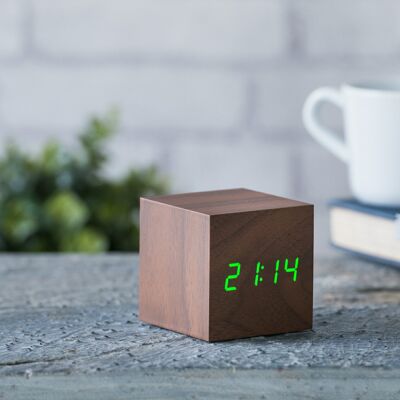 Cube Click Clock - Walnut with Green LED