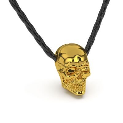 Leather Necklace "Skull" - Gold - N018