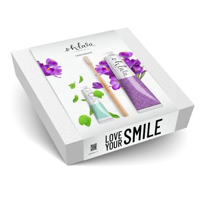 Estuche regalo Ohlalá - Pasta de dientes Menta Violeta + Menta Fresca 15 ml + Cepillo de dientes