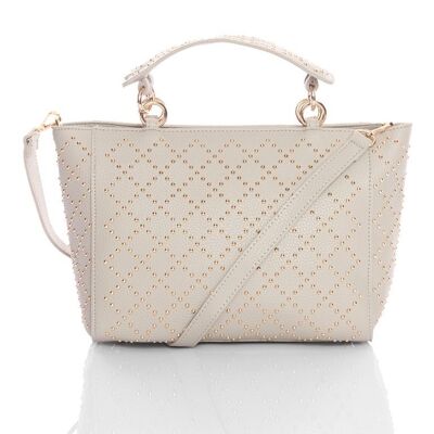 Bolso con tachuelas y asa Pretty beige