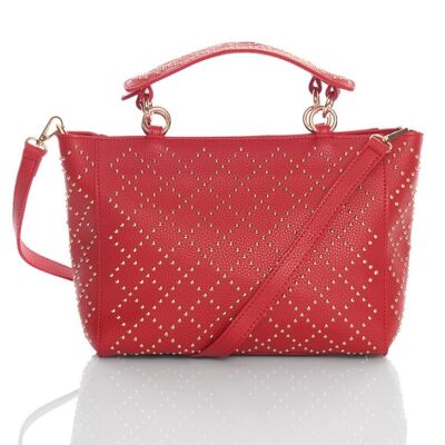 Bag with studs and handle Pretty red