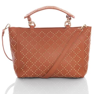 Brown Pretty Studded Bag with Handle