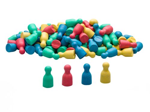 Satz aus 100 Spielfiguren in 4 Farben | RE-Wood® Halma-Kegel Pöppel Spielsteine