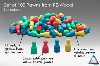 Ensemble de 100 pièces en 4 couleurs | Pièces de jeu de pion cône Halma RE-Wood® 4