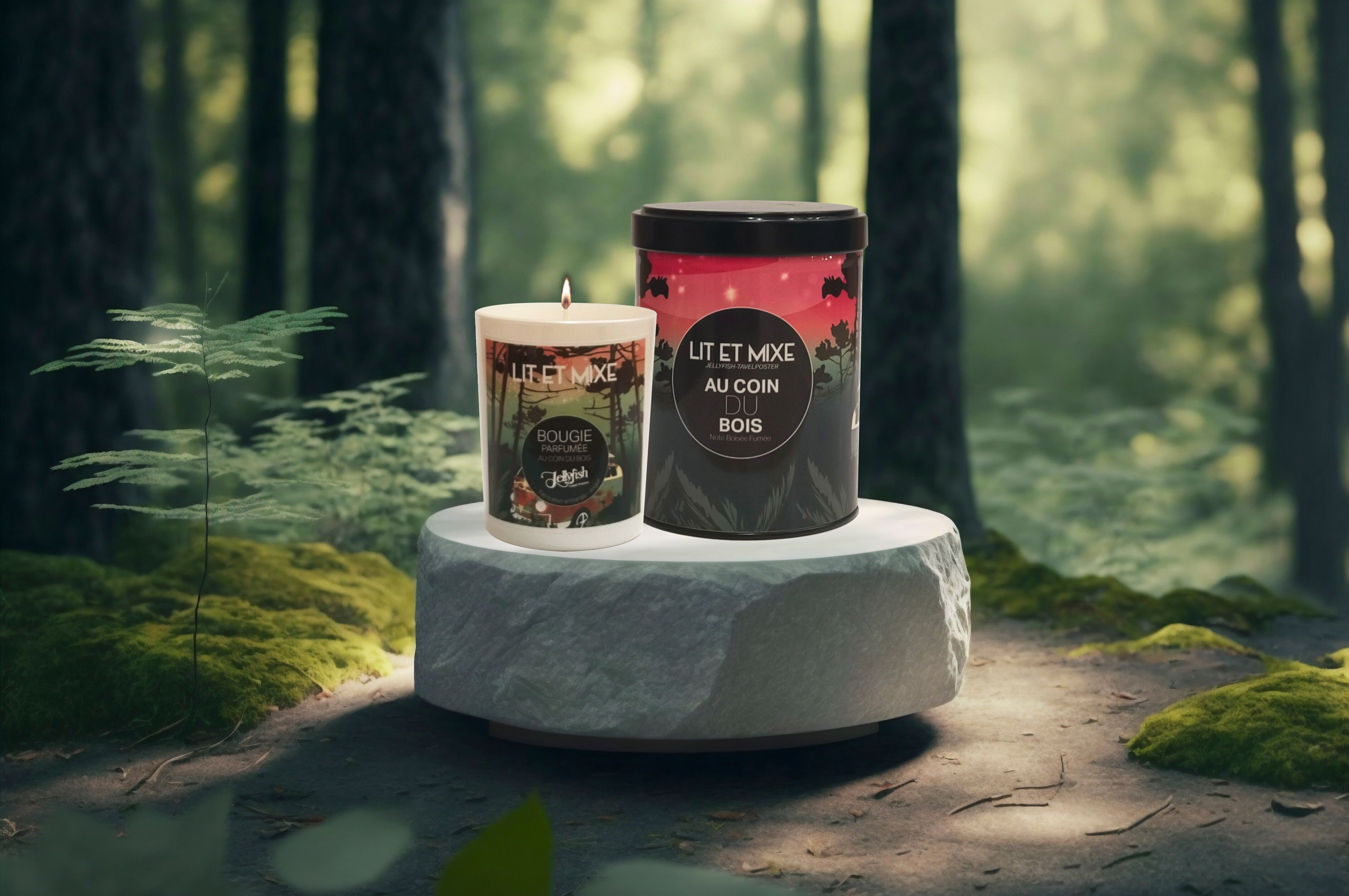 BETT UND GEMISCHTE KERZE