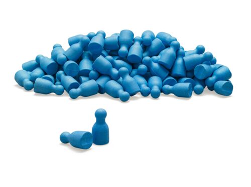 Satz aus 100 Spielfiguren in blau | Halma Kegel Pöppel Spielsteine RE-Wood® Brettspiele Meeple