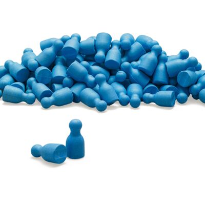 Set of 100 play figures in blue | Halma Skittle Pawns Game Pieces RE-Wood® board games Meeple