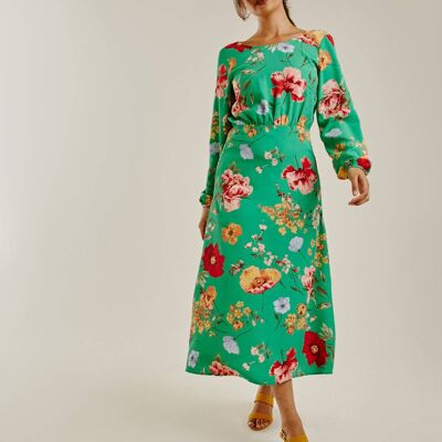 Vestido largo de gasa floral | Verde