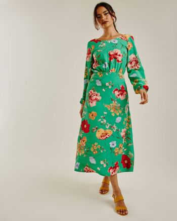 Robe longue en mousseline à fleurs | Vert 1