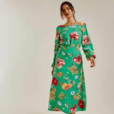 Floral Chiffon Maxi Dress | Green