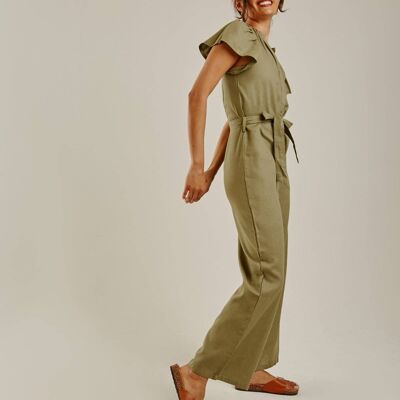 Wide Leg Belted Jumpsuit | Light Khaki