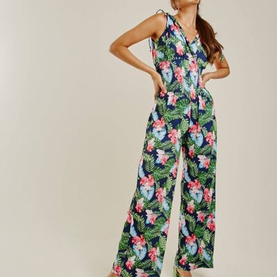 Tropical Print Wrapped Jumpsuit