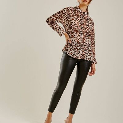 Transparente Bluse mit Leopardenmuster