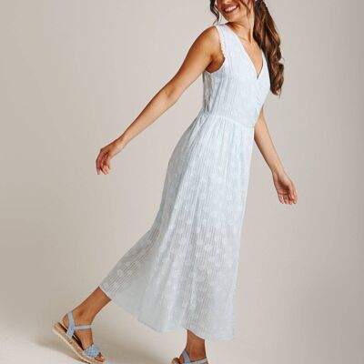 Textured Broderie Hem Wrapped Dress | Blue