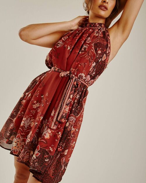 Halter Neck Printed A-Line Dress