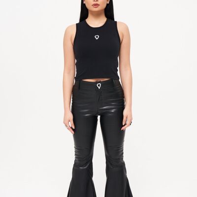 Vegan Leather Structured Flare Pant in Black