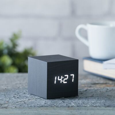 Cube Click Clock -  Black with White LED