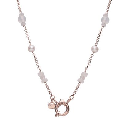 Filigree gemstone necklace 'Moon' rose gold plated