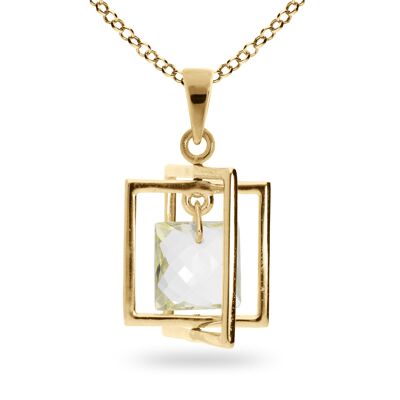 Pendant 'Square' Lemon Topaz, yellow gold plated