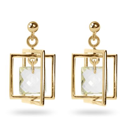 Earrings 'Square' Lemon Topaz, yellow gold plated