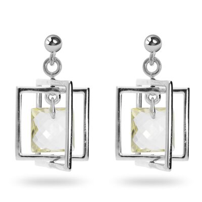 Boucles d'oreilles 'Square' Lemon Topaz, plaqué rhodium