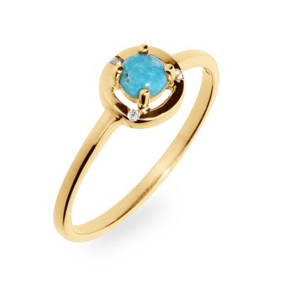 Elegant 925 silver ring with turquoise, yellow gold plated