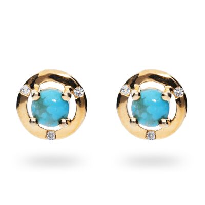 Elegantes pendientes de plata 925 con turquesa, baño de oro amarillo