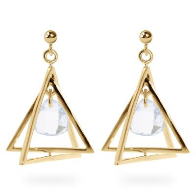 Earrings 'Triangle' blue topaz, yellow gold plated