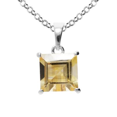 Pendentif "Carré" citrine, plaqué rhodium