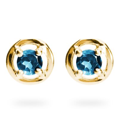 Pendientes futuristas de plata 925 con topacio azul, baño de oro amarillo