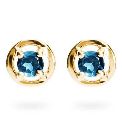 Futuristic earrings 925 silver with blue topaz, yellow gold plated