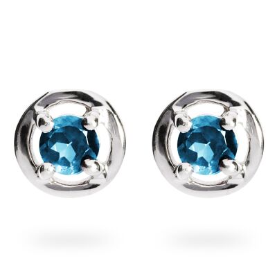 Futuristic earrings 925 silver with blue topaz, rhodium plated