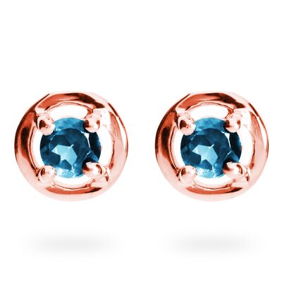 Boucles d'oreilles futuristes en argent 925 avec topaze bleue, plaqué or rose