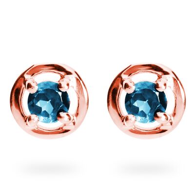 Futuristic earrings 925 silver with blue topaz, rose gold plated