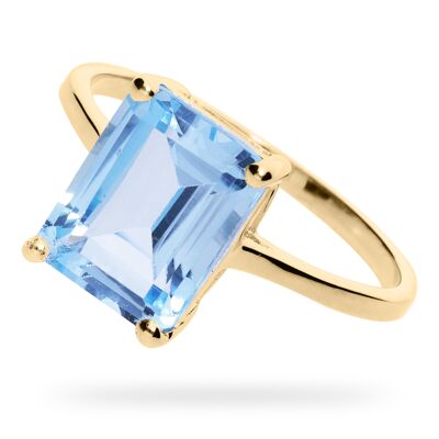 Ring "Rectangle" blue topaz, yellow gold plated