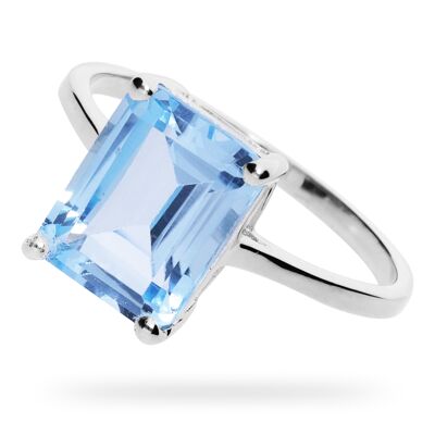 Ring "Rectangle" blue topaz, rhodium plated
