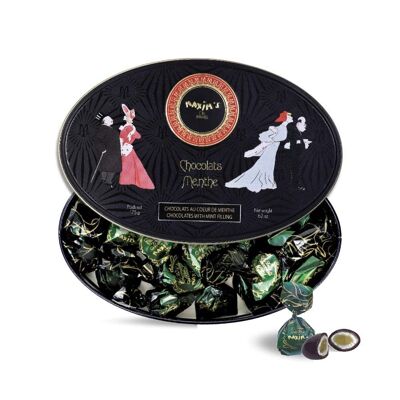 Boîte métal 25 chocolats coeur de menthe - 175g