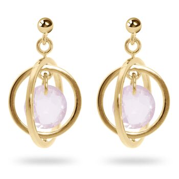 Boucles d'oreilles 'Circle' quartz rose, plaqué or jaune