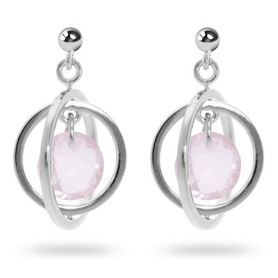 Earrings 'Circle' rose quartz, rhodium plated