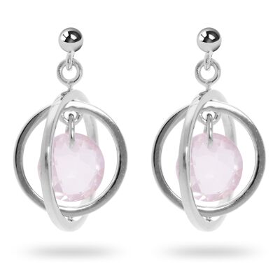 Boucles d'oreilles 'Circle' quartz rose, plaqué rhodium