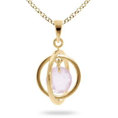 Pendant 'Circle' rose quartz, yellow gold plated