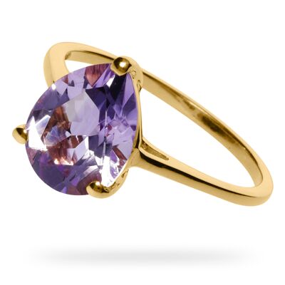 Ring "Drop" Amethyst, yellow gold plated