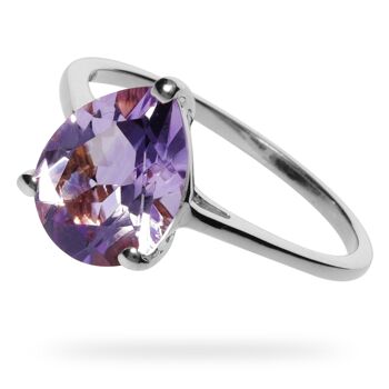 Bague "Goutte" améthyste, plaqué rhodium