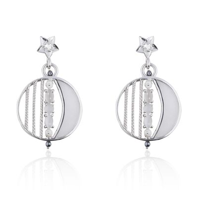 Filigree earrings 'moon' sterling silver with moonstone